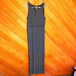 Loft medium black and white striped maxi dress